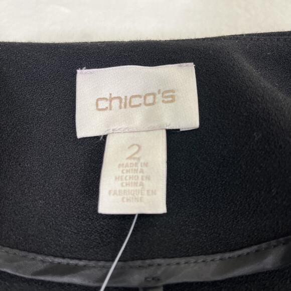 NWT Chicos Sz. 2 Crepe Vest Jacket Womens Black Longline Jacket Belted Charity - Picture 8 of 13